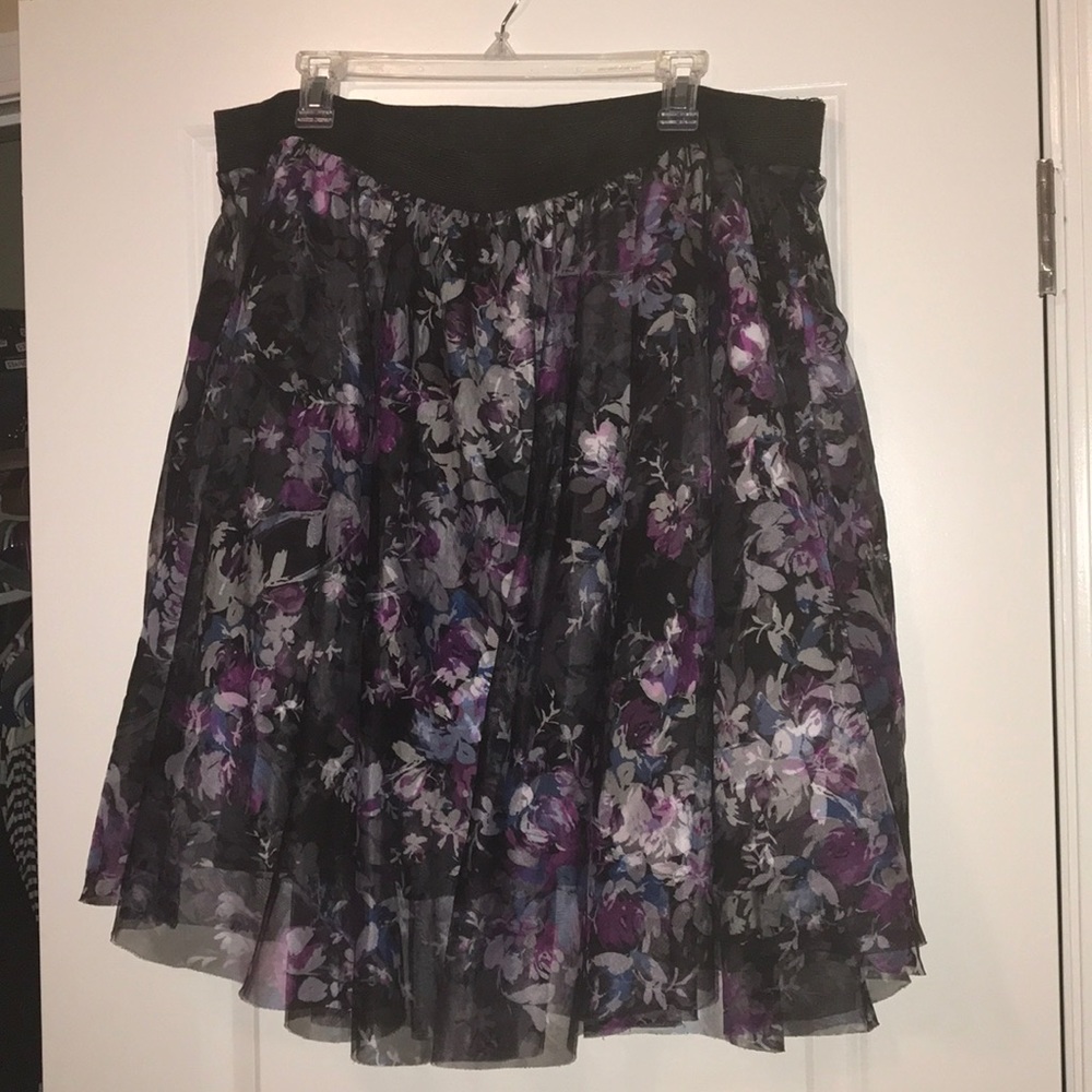 torrid Black Floral Mini Skirt with Purple and Gray Blooms